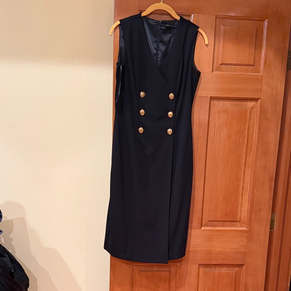 White House Black Market Black Dress with Gold Accents